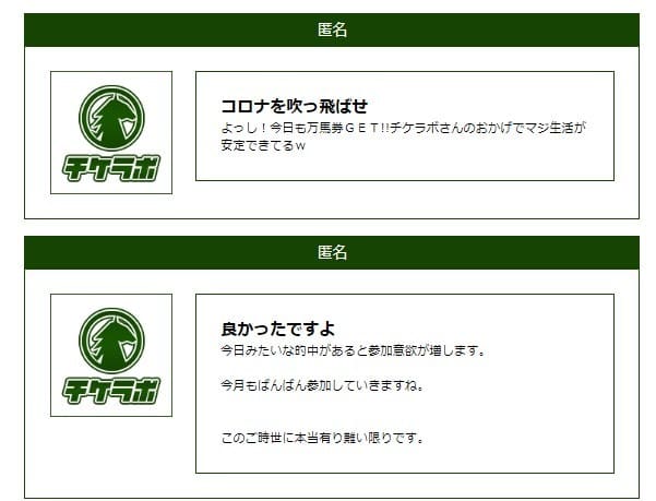 競馬予想サイト　チケラボ　会員の声