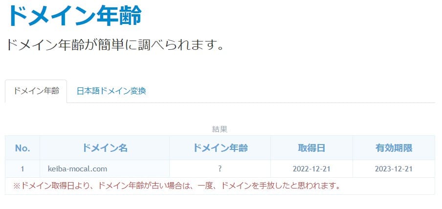 モーカル　ドメイン取得日